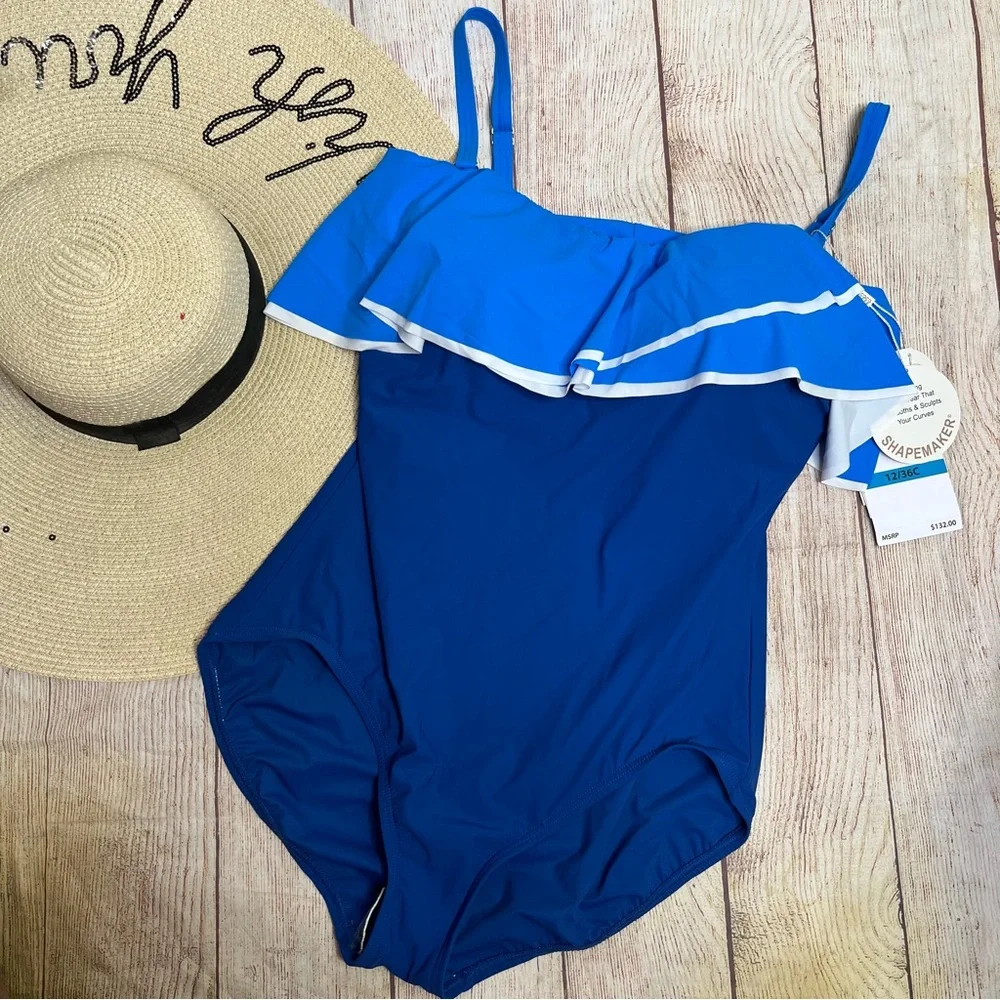 Coco Reef Cadet Paradiso Gate Ruffle Bandeau One Piece Swimsuit Size 12/36C - Picture 5 of 9